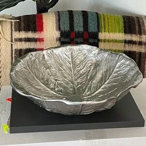 Vintage Bruce Fox Arthur Court Pewter Large Cabbage Salad Leaf Serving Bowl 1975
